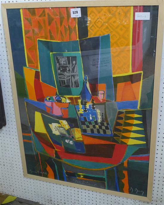 J. Morley lithograph, abstract still life(-)